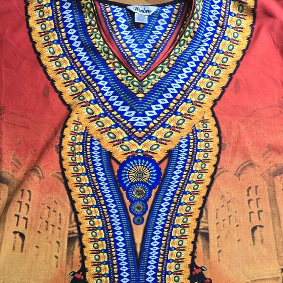 Red Yellow Orange Blue VNeck Kaftan Muu Muu Pool Beach Cover Up Dress India OSFM - Picture 7 of 13